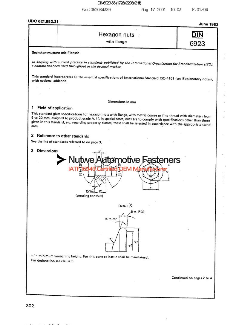 DIN 6923 Hexagon Flange Nuts Engineer Drawing and Technical Data Sheet