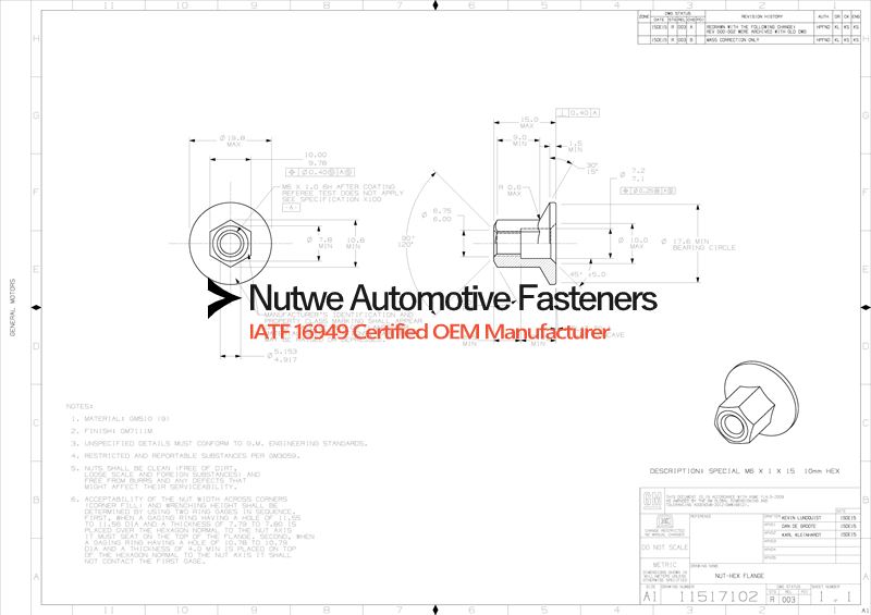 GM 11517102 Hexagon Flange Nuts Engineer Drawing and Technical Data Sheet