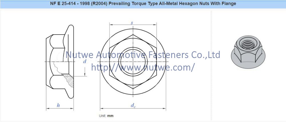 NFE 25-414 Prevailing Torque Type All-Metal Hexagon Nuts With Flange Engineer Drawing and Technical Data Sheet