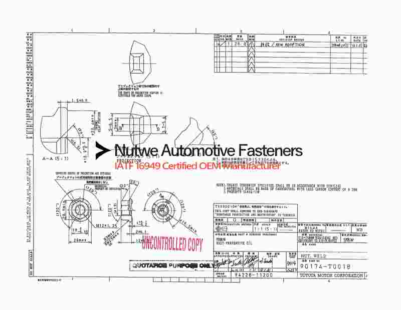 90174-T0018 Hexagon Flange Weld Nuts Engineer Drawing and Technical Data Sheet