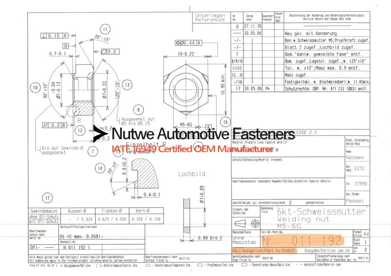 Volkswagen N011192 Hexagon Weld Nuts Engineer Drawing and Technical Data Sheet