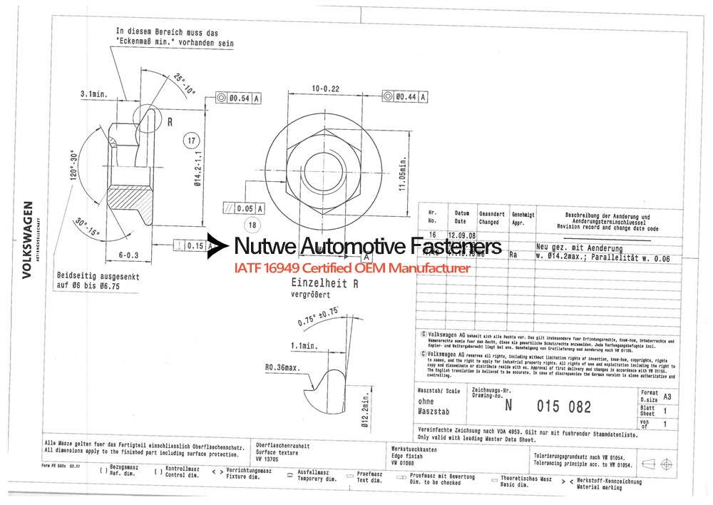 N015082 Hexagon Flange Weld Nuts Engineer Drawing and Technical Data Sheet