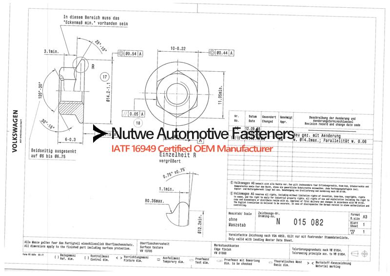 Volkswagen N015082 Hexagon Flange Nuts Engineer Drawing and Technical Data Sheet